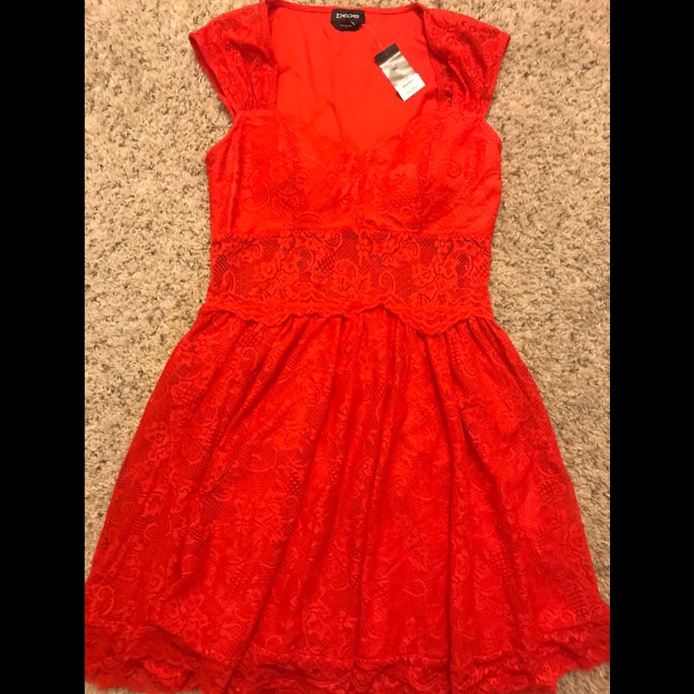 Red Lace Bebe Dress NWT